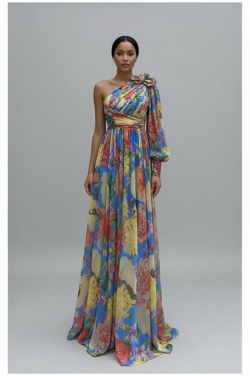 Robe Nouée à la Taille – Col Incliné Fendue