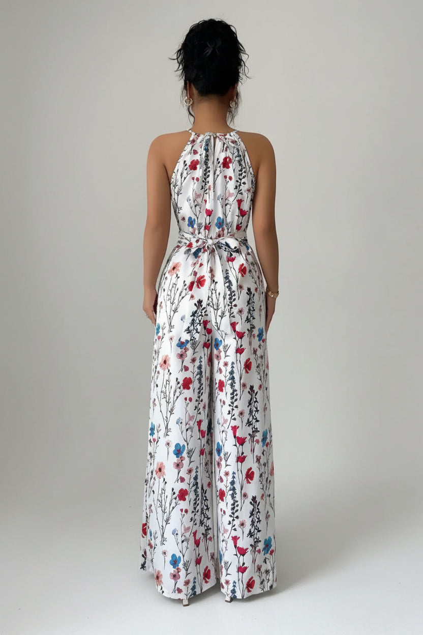 Combinaison Pantalon Imprimé Floral – Nœud à la Taille