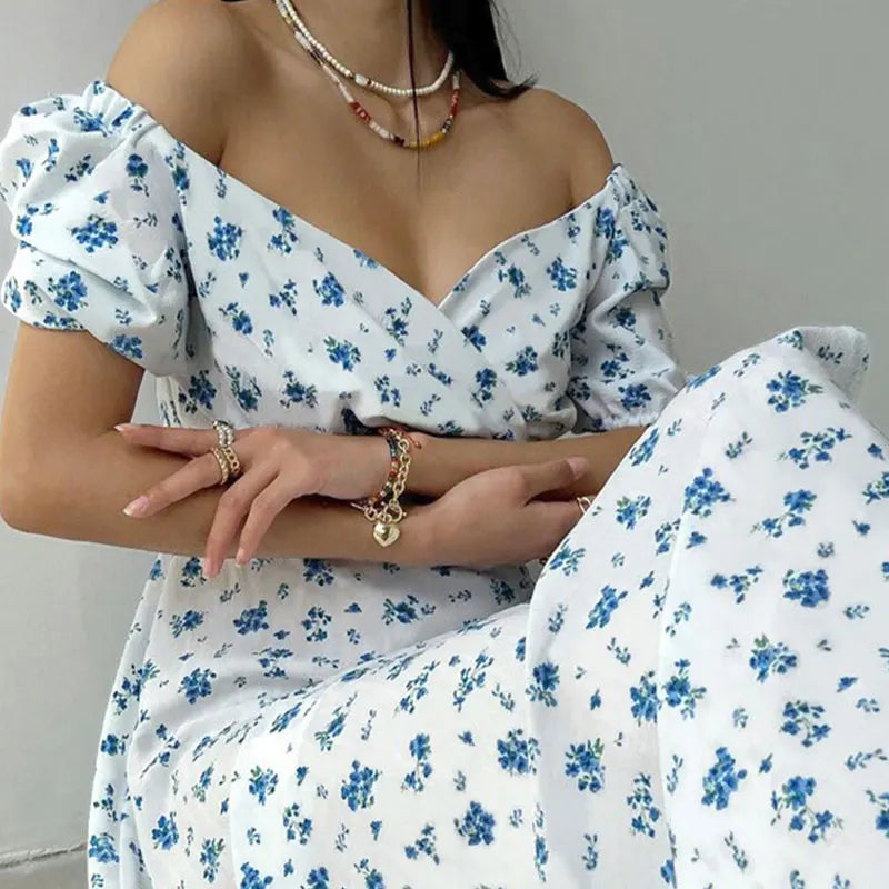 ROBE SEXY FLORALE A MANCHES BOUFFANTES