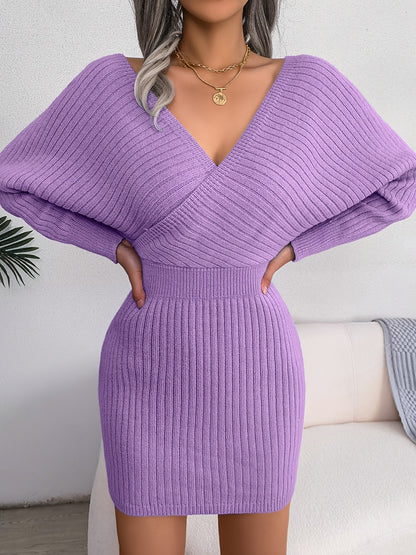 Robe Pull Croisée – Décolleté V & Manches Chauve‑Souris
