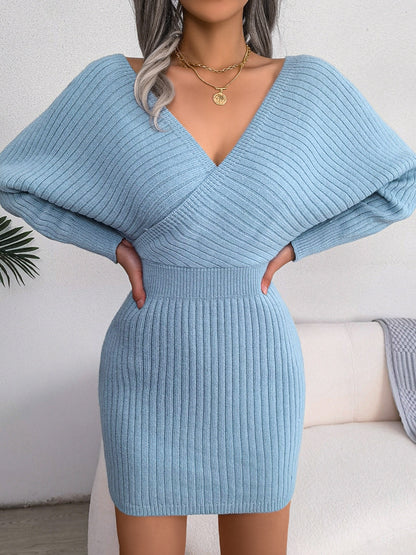 Robe Pull Croisée – Décolleté V & Manches Chauve‑Souris