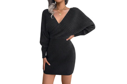 Robe Pull Croisée – Décolleté V & Manches Chauve‑Souris