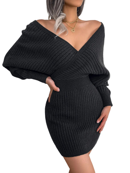 Robe Pull Croisée – Décolleté V & Manches Chauve‑Souris