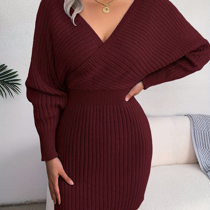 Robe Pull Croisée – Décolleté V & Manches Chauve‑Souris