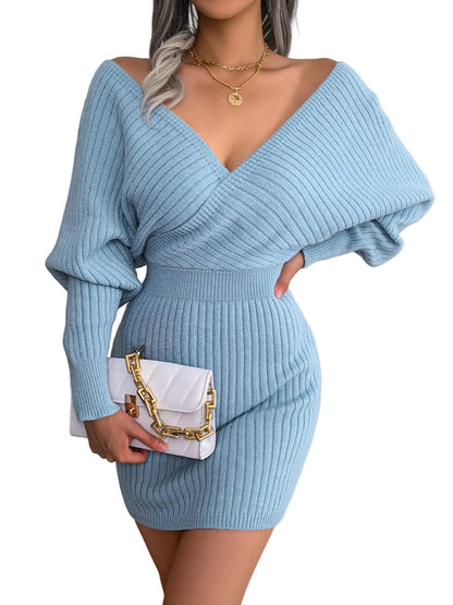 Robe Pull Croisée – Décolleté V & Manches Chauve‑Souris