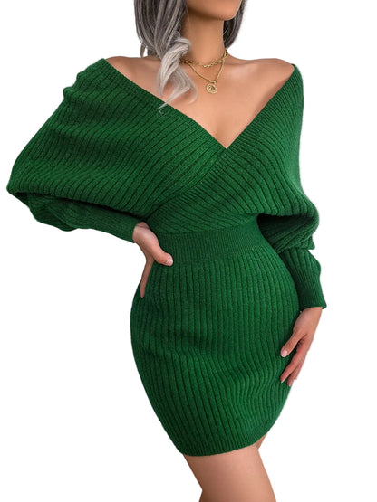 Robe Pull Croisée – Décolleté V & Manches Chauve‑Souris