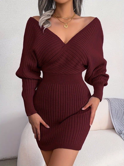 Robe Pull Croisée – Décolleté V & Manches Chauve‑Souris