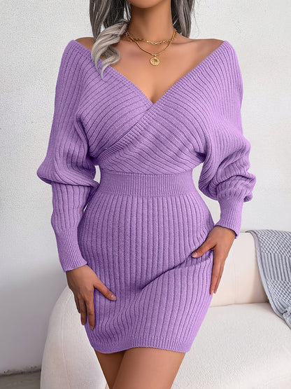 Robe Pull Croisée – Décolleté V & Manches Chauve‑Souris