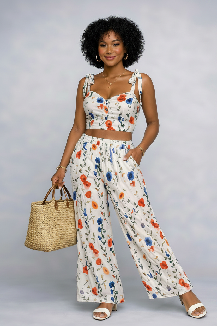 Ensemble Deux Pièces Top et Pantalon - Décontractée et Tendance