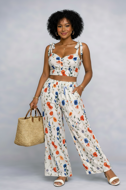Ensemble Deux Pièces Top et Pantalon - Décontractée et Tendance