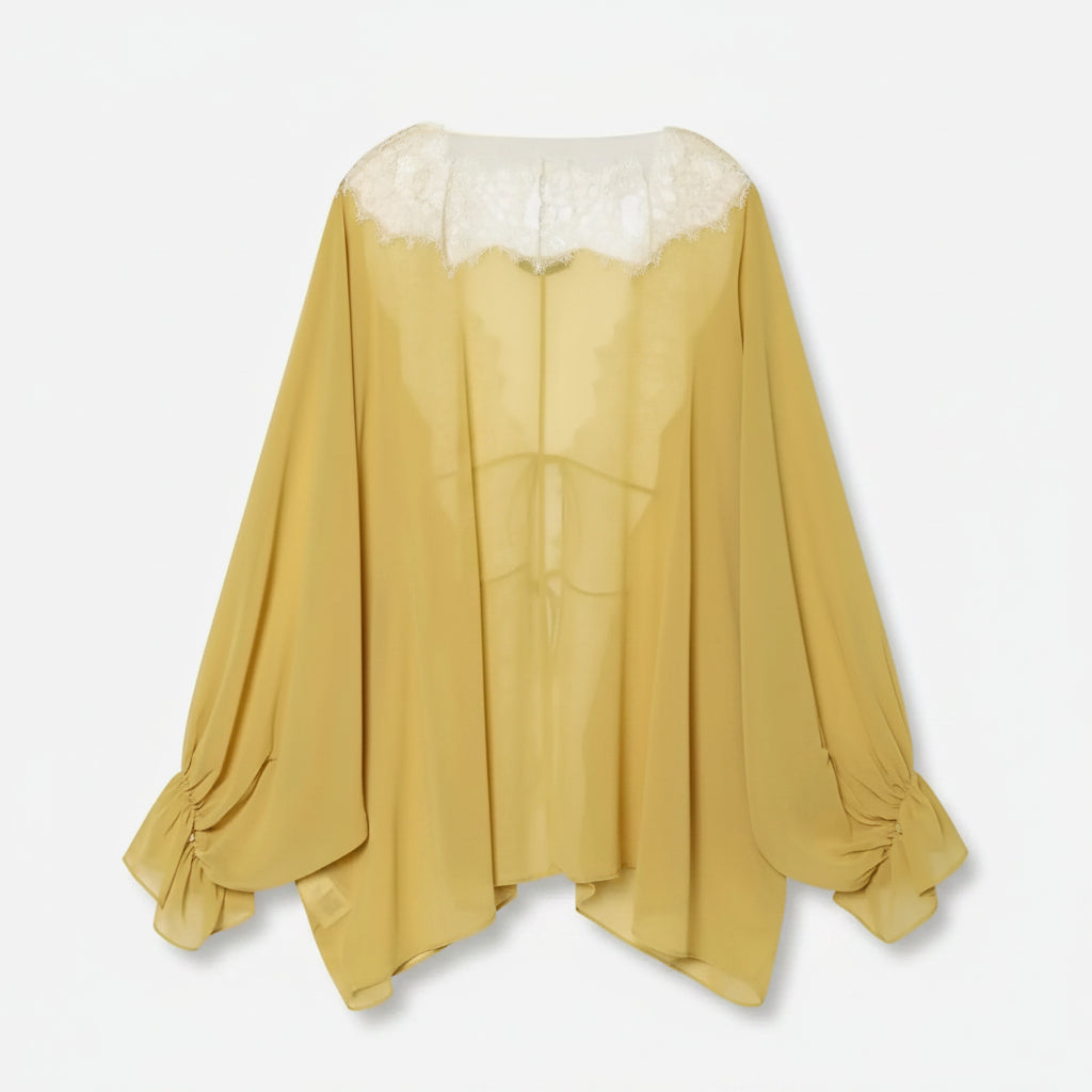 Chemisier Dentelle Manches Lanterne - Top Transparent Ample Style Urbain