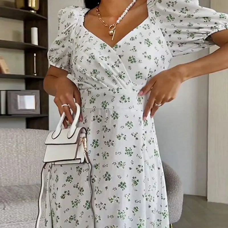ROBE SEXY FLORALE A MANCHES BOUFFANTES