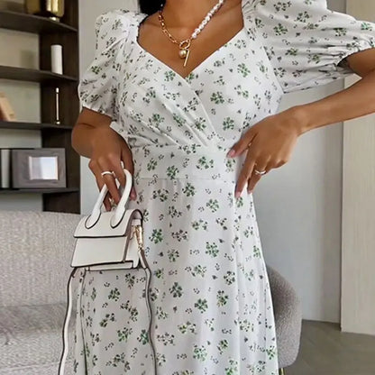 ROBE SEXY FLORALE A MANCHES BOUFFANTES