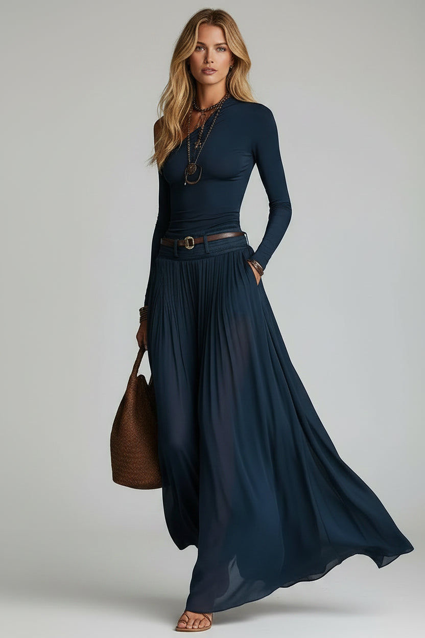 Combinaison Robe Longue Ceinturée – Épaules Dénudées