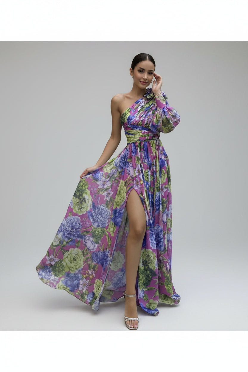Robe Nouée à la Taille – Col Incliné Fendue