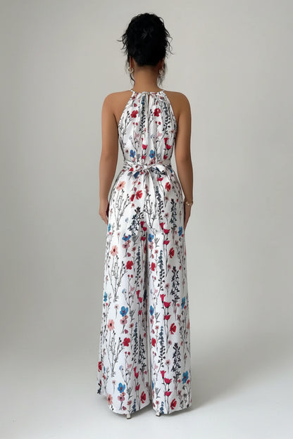 Combinaison Pantalon Imprimé Floral – Nœud à la Taille
