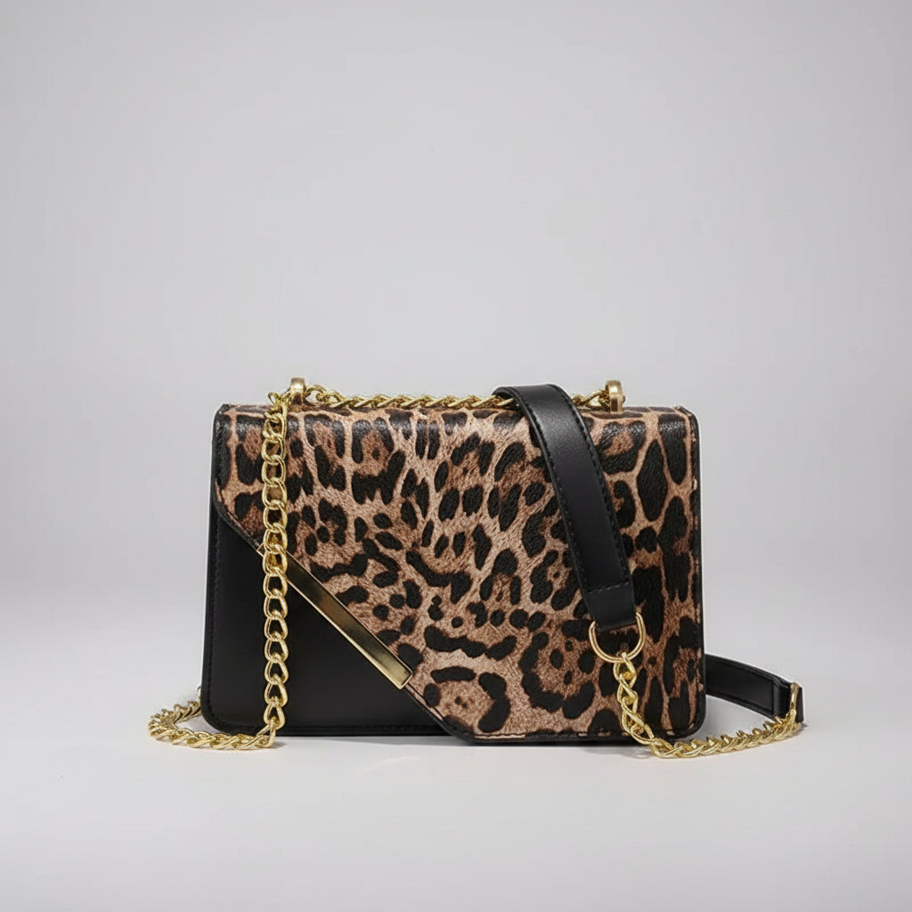 Sac à bandoulière imprimé léopard, sangle fixe, multi compartiments