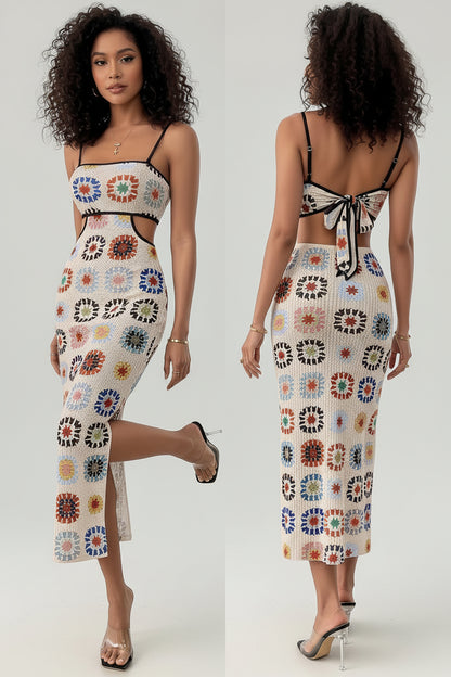 Robe Crayon Imprimé Floral – Dos Nu Sans Manches