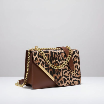 Sac à bandoulière imprimé léopard, sangle fixe, multi compartiments