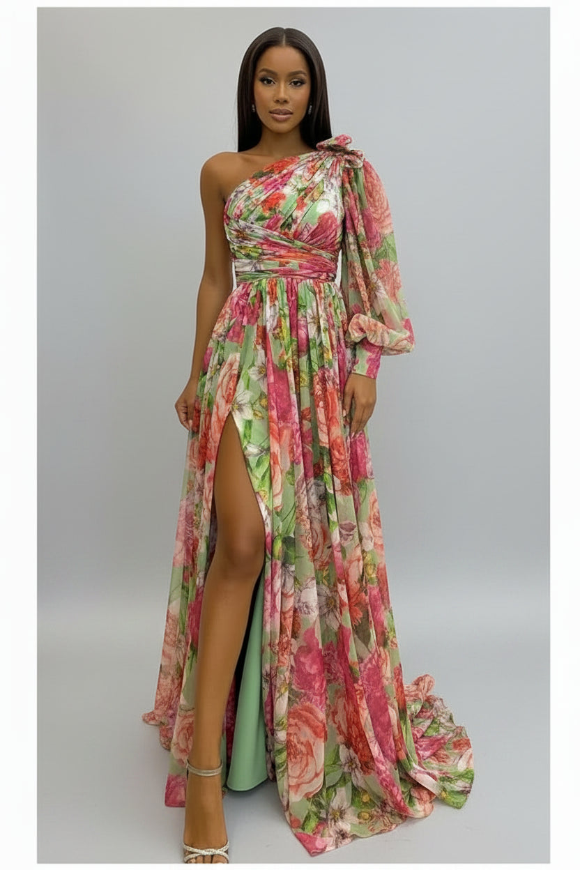 Robe Nouée à la Taille – Col Incliné Fendue