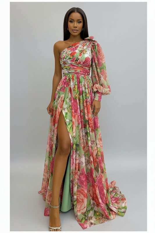 Robe Nouée à la Taille – Col Incliné Fendue