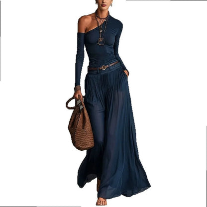 Combinaison Robe Longue Ceinturée – Épaules Dénudées