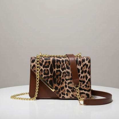 Sac à bandoulière imprimé léopard, sangle fixe, multi compartiments