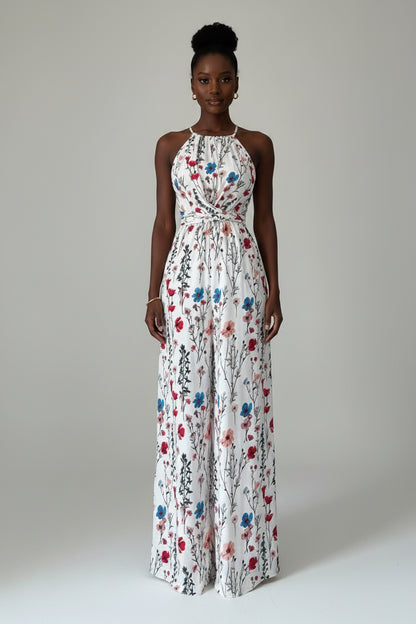Combinaison Pantalon Imprimé Floral – Nœud à la Taille