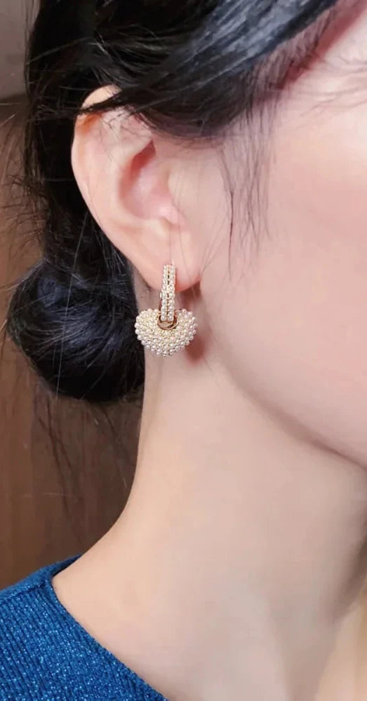 BOUCLE D'OREILLES FASHION COEUR PERLE