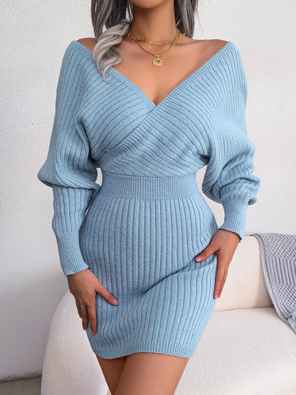 Robe Pull Croisée – Décolleté V & Manches Chauve‑Souris