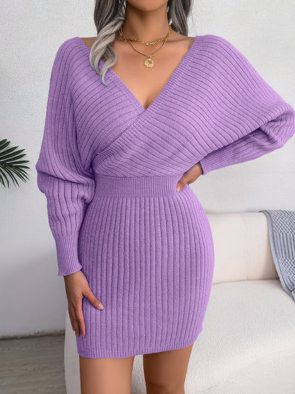 Robe Pull Croisée – Décolleté V & Manches Chauve‑Souris